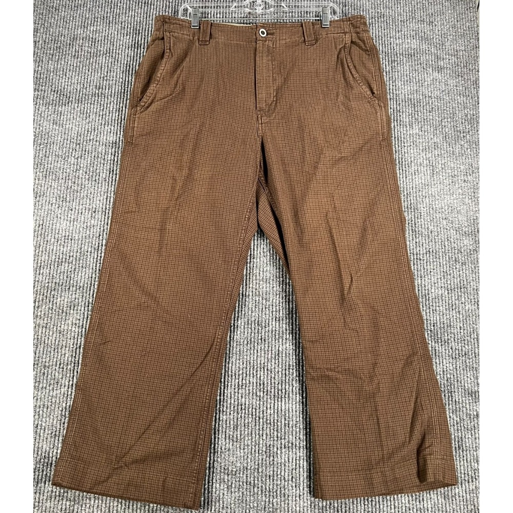 Gap Khaki Pants Mens Size 36x30 Loose Boot Fit Brown Check Chino Dress Casual